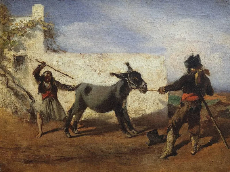 The stubborn donkey by Anton Romako, 1856