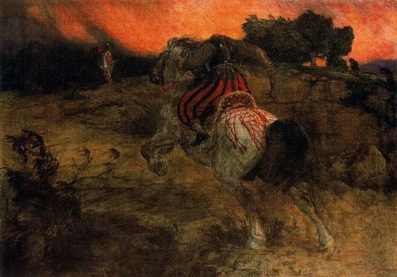 Astolf rides away with his head lost by Arnold Böcklin, 1873