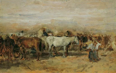 Horse market in Szolnok II by August von Pettenkofen