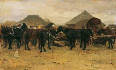 Horse market in Szolnok I by August von Pettenkofen