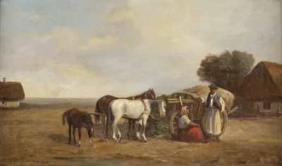 Hungarian Farmers with Wagon by August von Pettenkofen