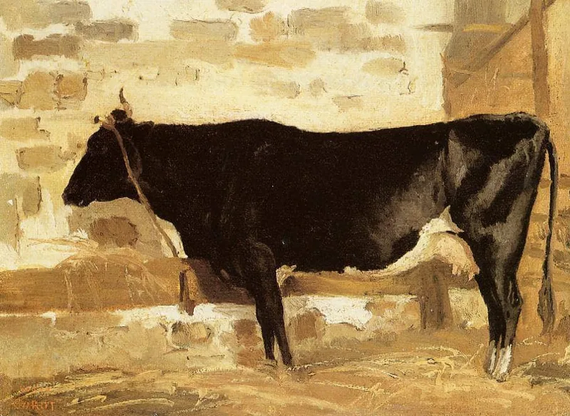 Cow in a Stable (also known as The Black Cow) by Camille Corot, 1845