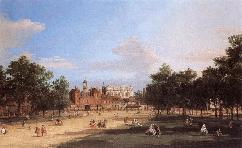 Old Horse Guards and the Banqueting Hall, Whitehall from St. James’s Park by Canaletto, 1749
