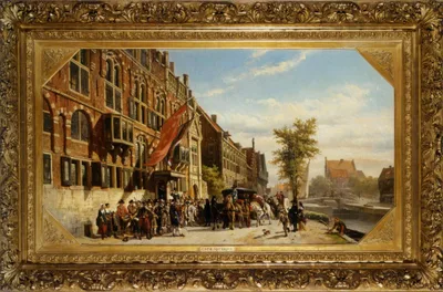 A visit of Bayliff Ten Frootenhuys to the Guild of Archers by Cornelis Springer