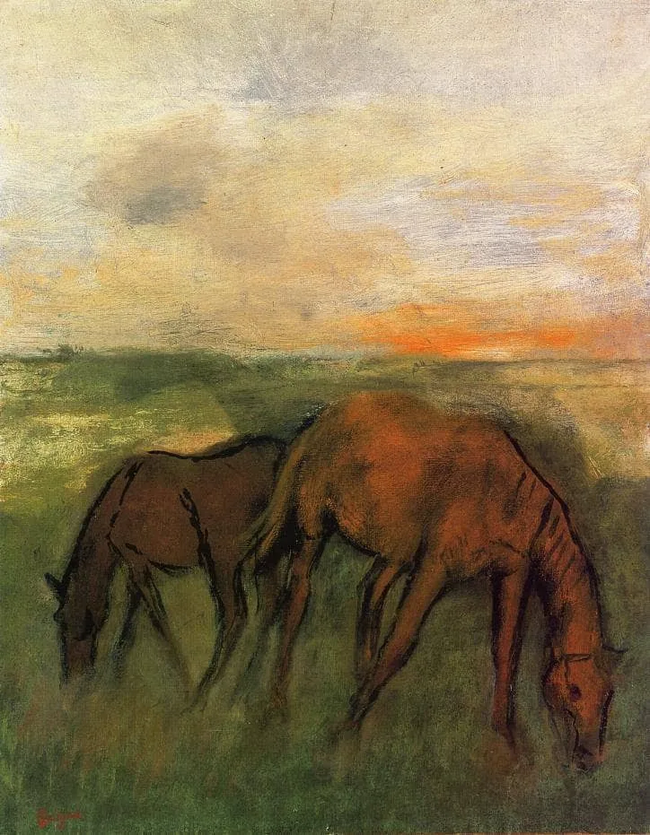 Two Horses in a Pasture by Edgar Degas, 1871