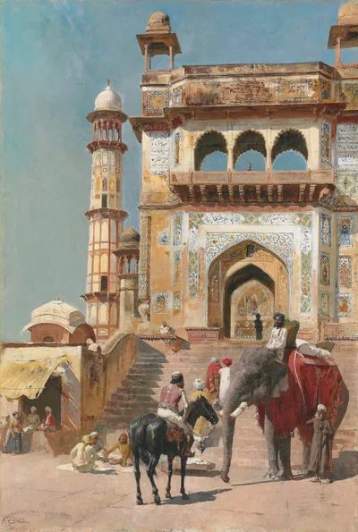 Before the great Jami Masjid mosque by Edwin Lord Weeks