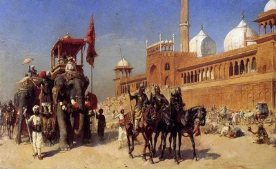 Great Mogul And His Court Returning From The Great Mosque At Delhi, India by Edwin Lord Weeks