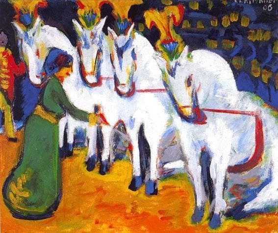 White horse performance act by Ernst Ludwig Kirchner, 1909