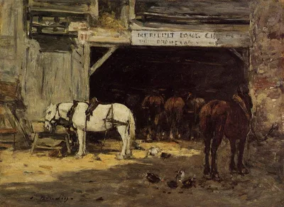 Horses for Hire in a Yard by Eugene Boudin
