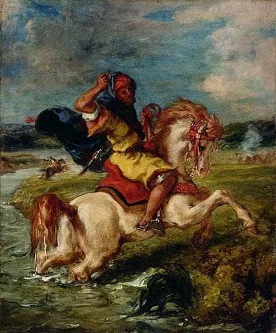 Moroccan Horseman Crossing a Ford by Eugene Delacroix