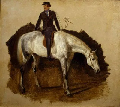 White hunting horse and rider by Filippo Palizzi