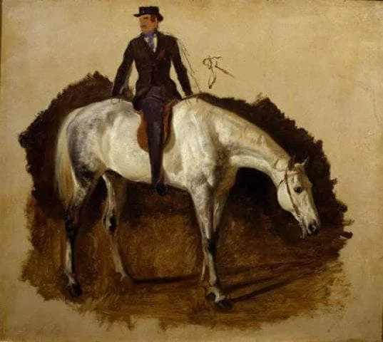 White hunting horse and rider by Filippo Palizzi, 1851