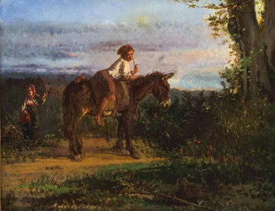 Children with donkey by Filippo Palizzi