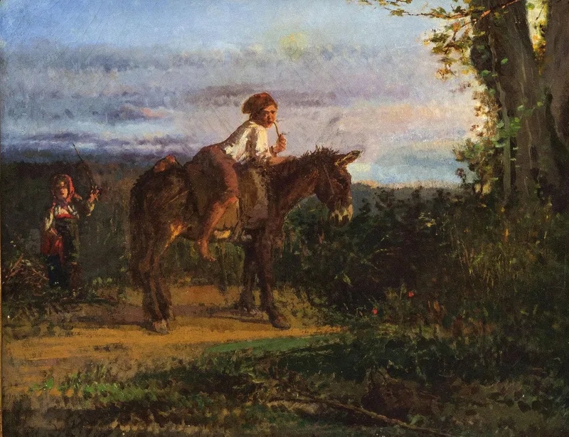Children with donkey by Filippo Palizzi, 1863