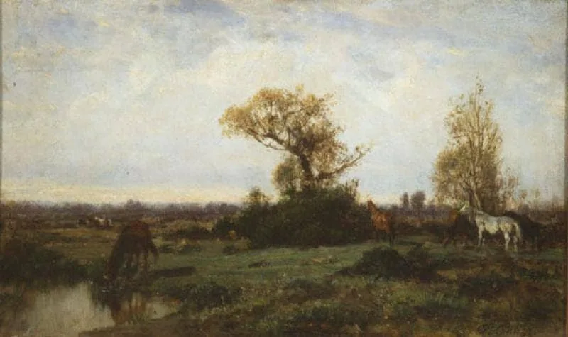 Grazing horses by Filippo Palizzi, 1865