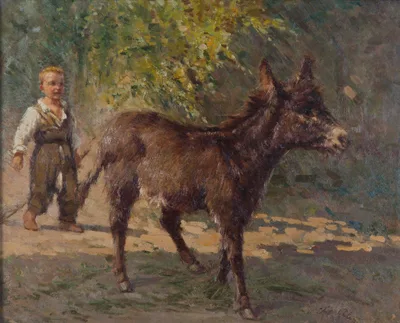 Child with donkey by Filippo Palizzi