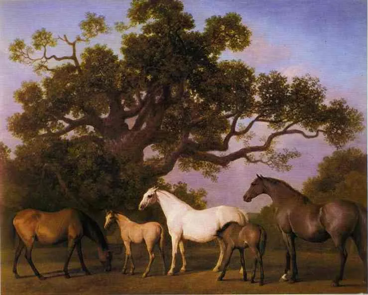 Mares and Foals under an Oak Tree by George Stubbs, 1775