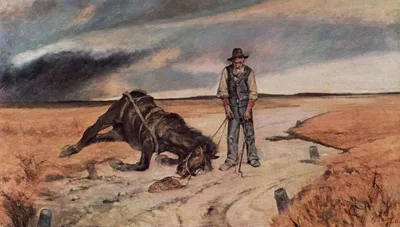 Farmer with collapsed horse by Giovanni Fattori