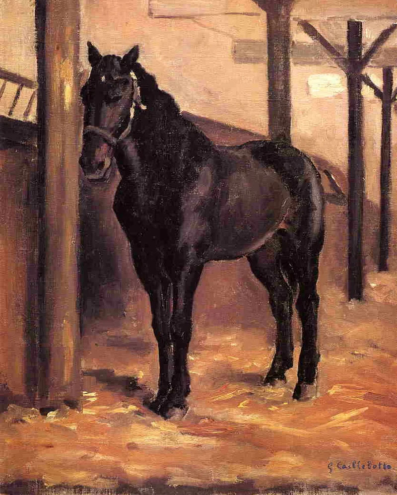 Yerres, Dark Bay Horse in the Stable by Gustave Caillebotte, 1878
