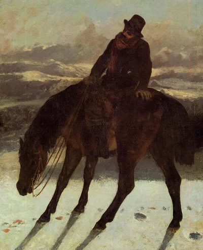 Hunter on Horseback, Redcovering the Trail by Gustave Courbet