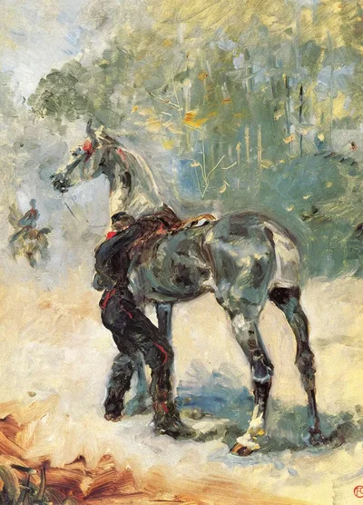 Artilleryman Saddling His Horse by Henri de Toulouse-Lautrec