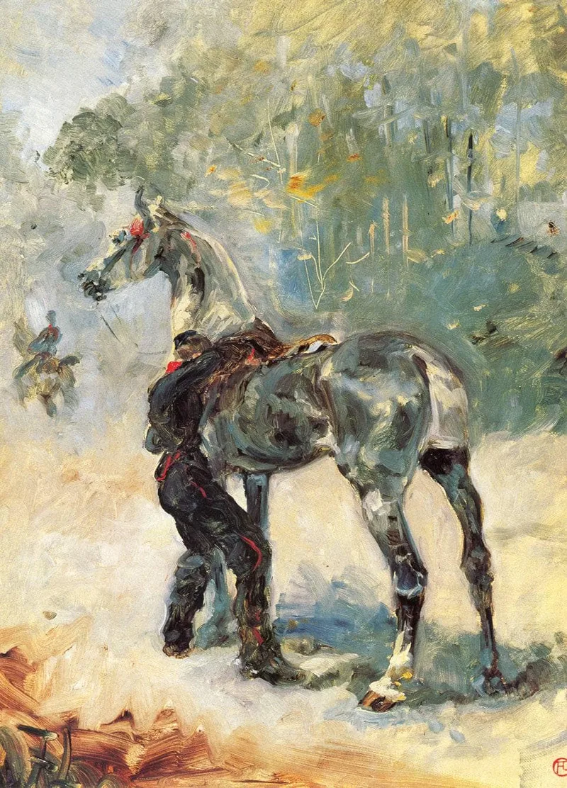 Artilleryman Saddling His Horse by Henri de Toulouse-Lautrec, 1879