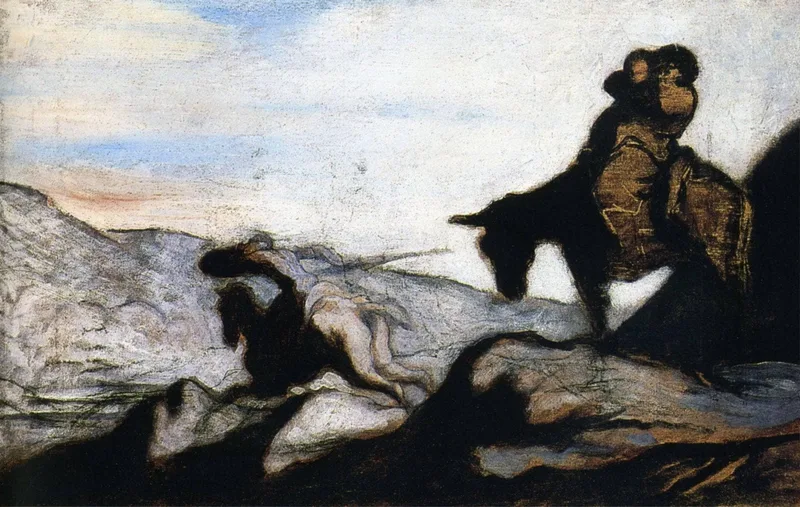 Don Quixote and Sancho Panza in the Mountains by Honore Daumier, 1866