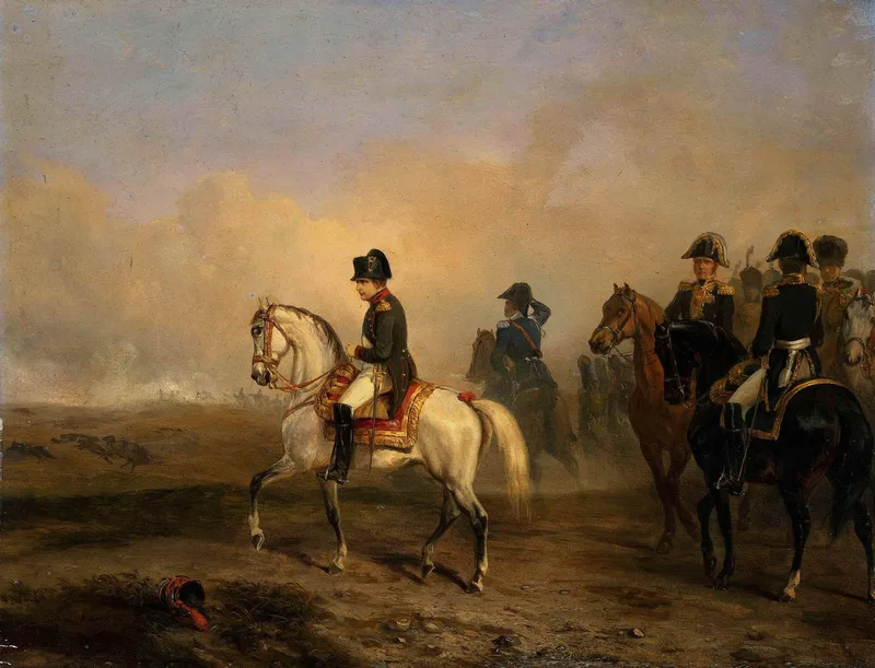 Emperor Napoleon I and his staff on horseback by Horace Vernet