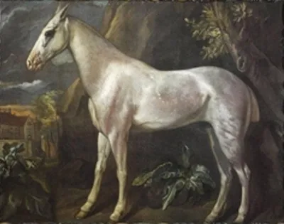 The Marquess of Worcester’s Dappled Grey Stallion, with Worcester House Beyond by Jacob Peter Gowy