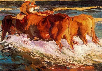 Oxen in the sea, study for "Sun of afternoon" by Joaquín Sorolla