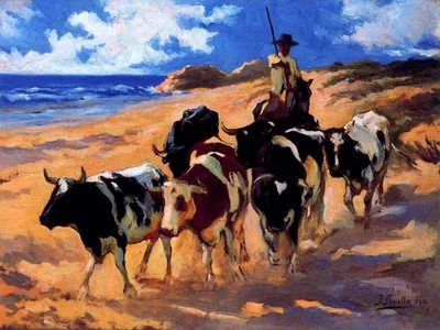 Oxen at the Beach by Joaquín Sorolla