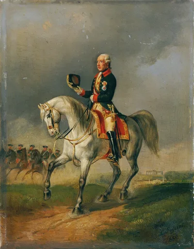 The Austrian Emperor Josef II riding a horse by Ludwig Passini