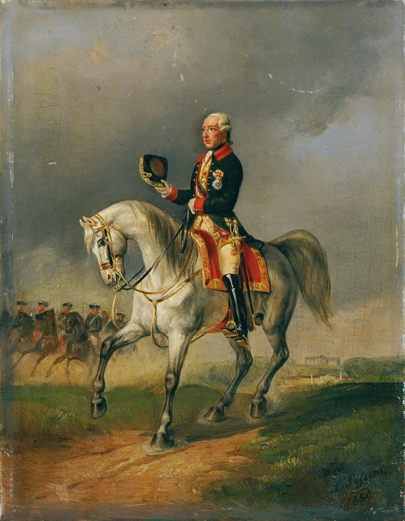 The Austrian Emperor Josef II riding a horse by Ludwig Passini, 1850