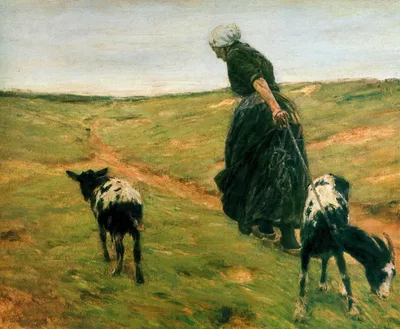 Woman and Her Goats in the Dunes by Max Liebermann