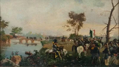 Vittorio Emanuele II of Savoy on horseback observes the troops by Michele Cammarano