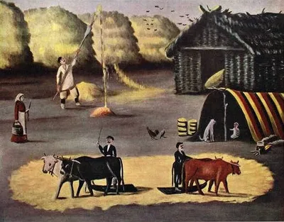 Threshing the floor in a Georgian country village by Niko Pirosmani