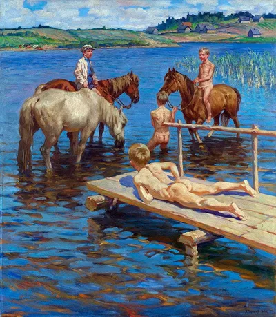 Horses Bathing by Nikolay Bogdanov-Belsky
