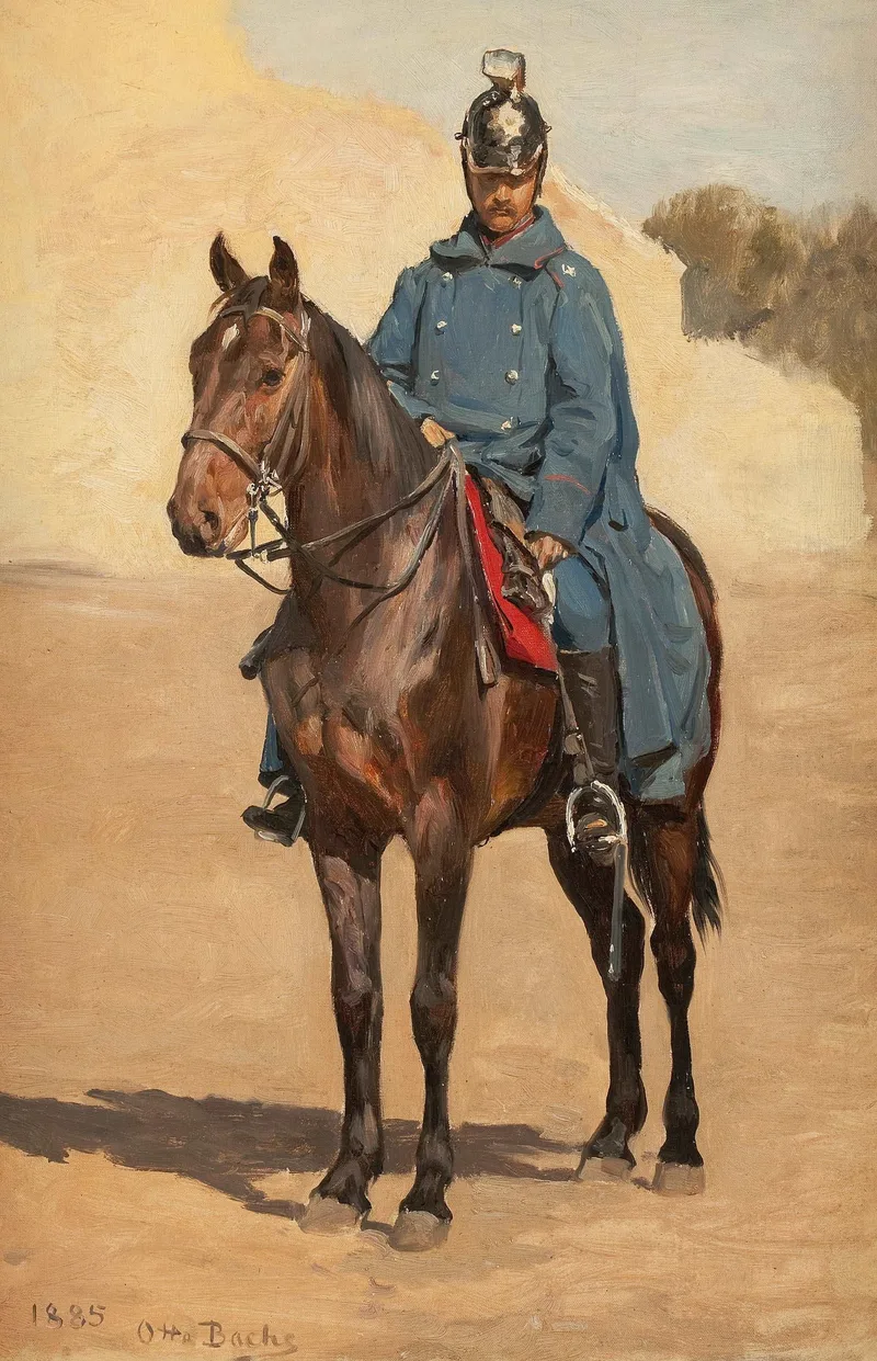 A Dragoon on Horseback by Otto Bache, 1885
