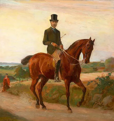 King Christian IX on Horseback. Study. by Otto Bache