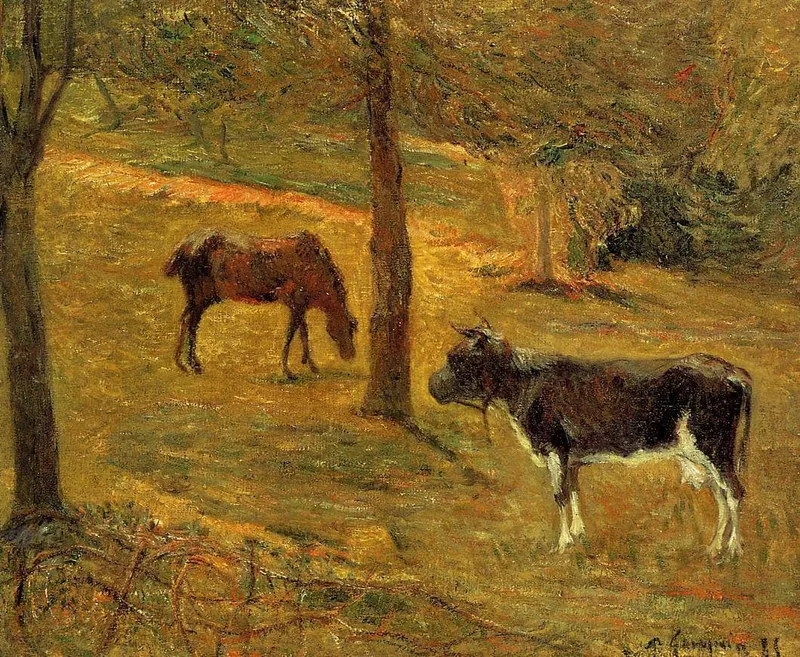 Horse and Cow in a Meadow by Paul Gauguin, 1885