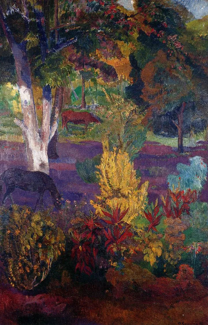 Marquesan landscape with horses by Paul Gauguin, 1901
