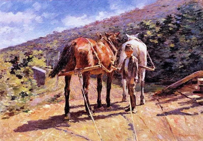 On the Tow-path, a Halt by Theodore Robinson, 1893