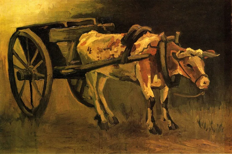 Cart with Red and White Ox by Vincent van Gogh, 1884