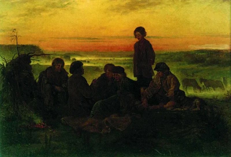 Peasant boys guard the horses at night by Vladimir Makovsky, 1869