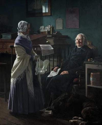 Double Portrait of the Merchant Christopher Friedenreich Hage and his Wife Arnette: "May I borrow the two brown horses?" by Wilhelm Marstrand