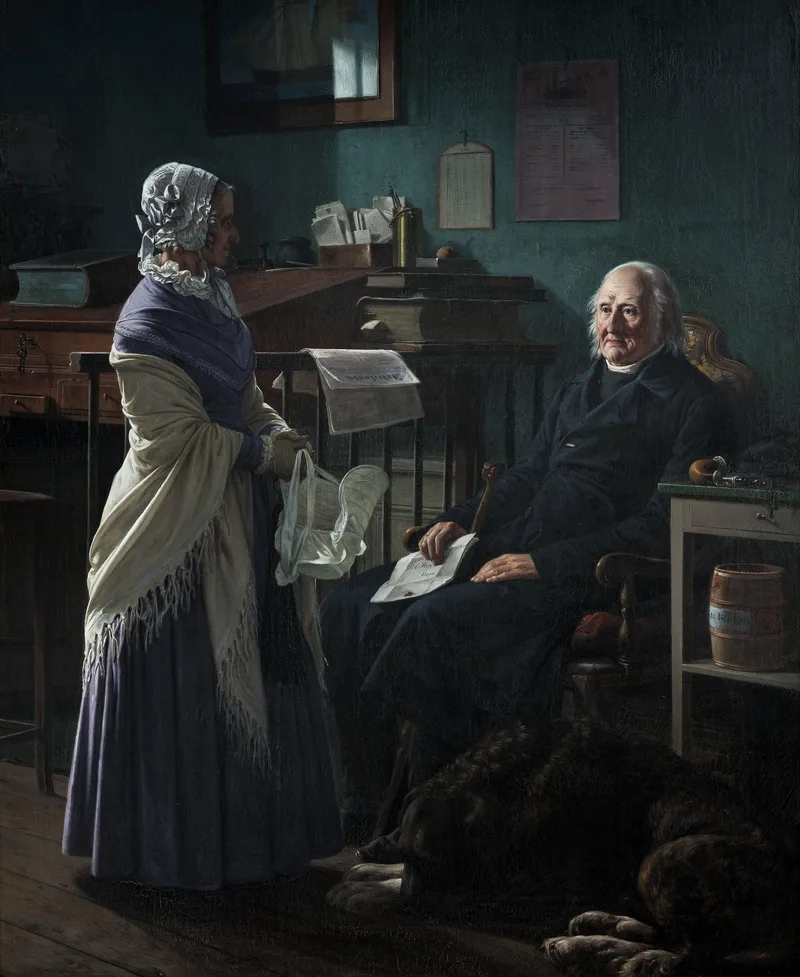 Double Portrait of the Merchant Christopher Friedenreich Hage and his Wife Arnette: "May I borrow the two brown horses?" by Wilhelm Marstrand